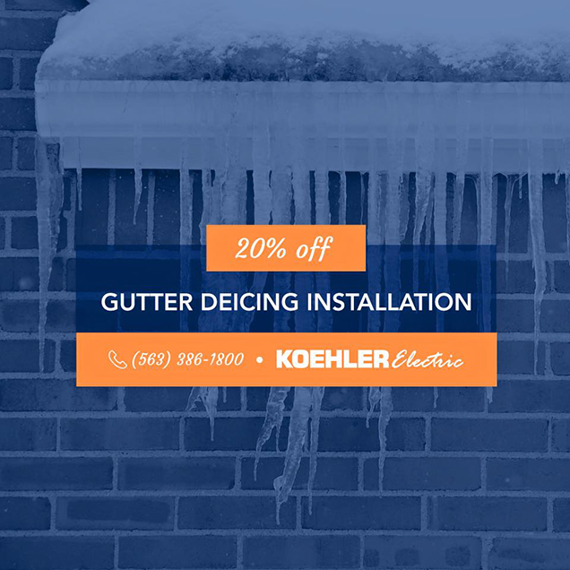 Koehler Electric Text with Icicles on gutter and Blue filter background