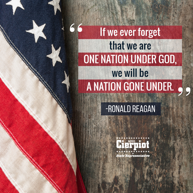 Mike Cierpiot Text with Ronald Reagan Quote with American Flag and Wood Background