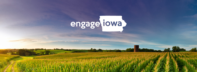 Engage Iowa Text with Cornfield Background