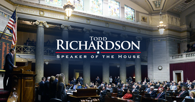 Todd Richardson Speaker of the House Text with Photo of Congressmen at Speech